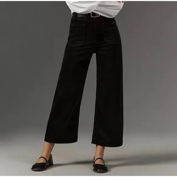 Maeve Black Colette Velvet Wide Leg Pants Womens 28 Dark Academia Chic Preppy - Picture 1 of 7